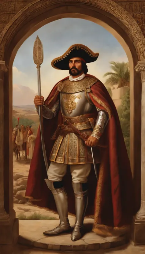 (La mejor calidad,Ultra detallado,fotorrealista:1.37),Hernán Cortés conqueror of Mexico, vestido largo, religioso, Ultra-detailed rendering

- Hernán Cortés conqueror of Mexico: Foco central de la imagen. It represents a very precise and detailed represent...