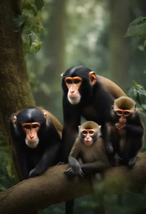 It creates an image of a society of monkeys disrespecting others by being selfish, IMAGENS DE ALTA QUALIDADE, Detalhes ultra realistas.