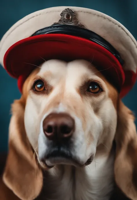 a dog with a cap