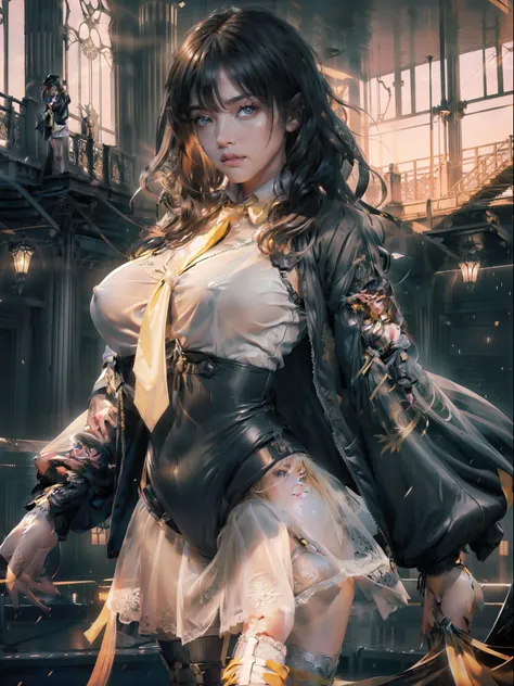 ((nsfw)),((gigantic breasts:1),1girl, intricate detail, masterpiece, best quality, extremly detailed,cinematic lighting, beautiful detailed glow, finely detailed beautiful face and eyes, 8k, dark intense shadows, yellow eyes, medium hair, black hair, bangs...