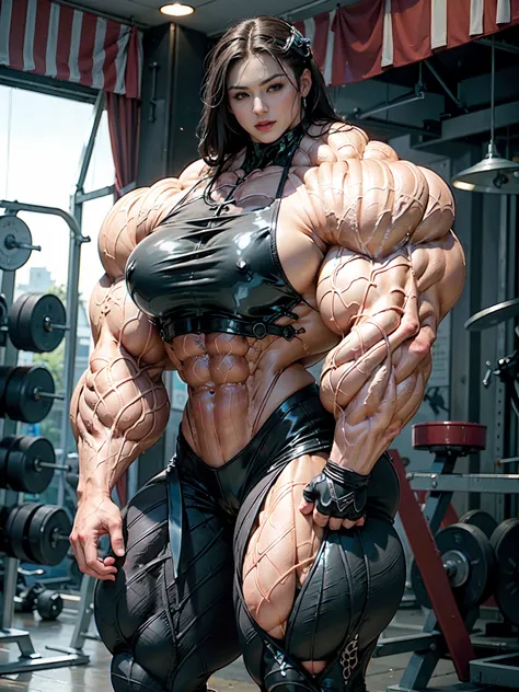 (8k, RAW photo, photorealistic:1.25), (giant strapon:1.25), ((((1 girl)))), (1 super muscular tranny bodybuilder:1.25), (bulging veins:1.25), (huge biceps:1.25), (extreme muscular exposure:1.25), (dominatrix in full black latex:1.5), (super muscular profes...