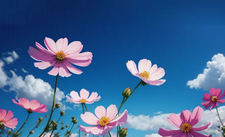 A lot of pink flowers grow on the field, cosmos, cosmos in the background, Beautiful flowers, pink flowers, beautiful sunny day, Beautiful flowers grow, flowers background, field of pink flowers, blooming flowers, blooming flowers, flowers in background, b...