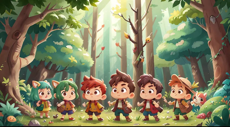 Garotinho pobre, Today is his birthday, forest full of decoration and animals watercolor Nendoroid, Estilo Pixiv, Pixiv, Top Rated em pixiv, estilo de arte bonito, arte chibi, anime moe artstyle, pixiv trending, Anime Chibi, Nice anime style, trending on p...