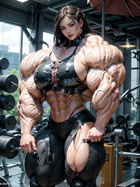 (8k, RAW photo, photorealistic:1.25), (giant strapon:1.25), ((((1 girl)))), (1 super muscular tranny bodybuilder:1.25), (bulging veins:1.25), (huge biceps:1.25), (extreme muscular exposure:1.25), (dominatrix in full black latex:1.5), (super muscular profes...