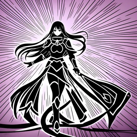 silhouette of a paladin beautifull woman, violet colour gradient