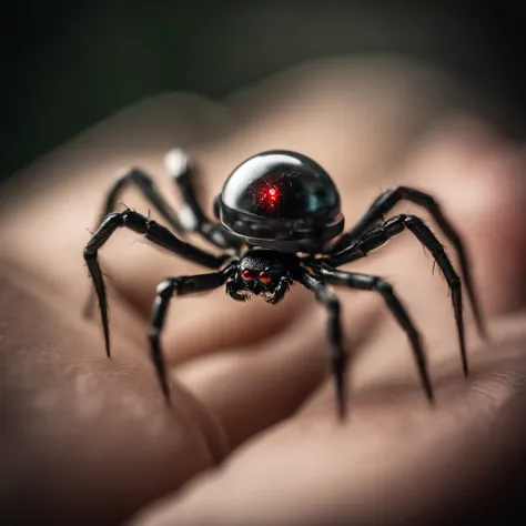 Robotic spider is being held in a drop of water