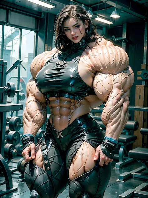 (8k, RAW photo, photorealistic:1.25), (giant strapon:1.25), ((((1 girl)))), (1 super muscular tranny bodybuilder:1.25), (bulging veins:1.25), (huge biceps:1.25), (extreme muscular exposure:1.25), (dominatrix in full black latex:1.5), (super muscular profes...