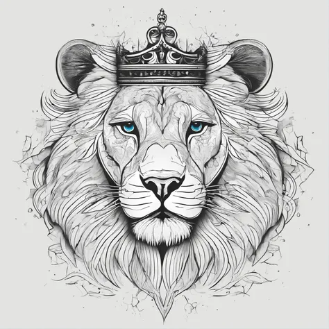 a black and white drawing of a lion with a crown of thorns on its head,blue eye, design de tatuagem realismo, desenho de tatuagem realismo, Realismo Tattoo Sketch, Directed by: Emiliano Di Cavalcanti, O Senhor e Salvador, ✏️🎨, Directed by: Bernardo Cavalli...