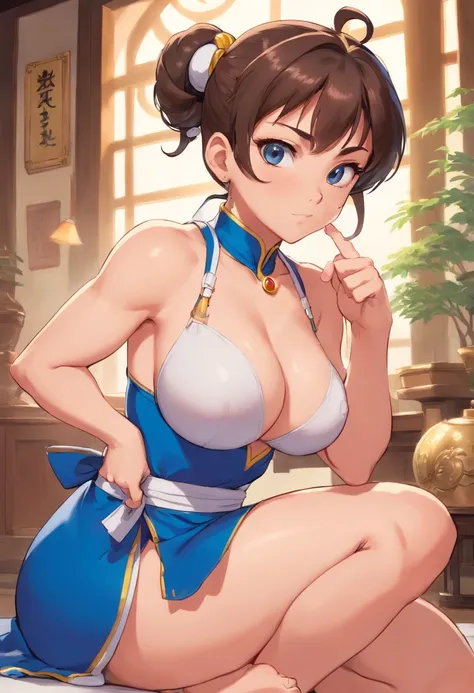 NSFW,Chun-li, showing off her pussy , mostrando las tetas,with one hand touching her pussy ,con la otra tocandose una teta.