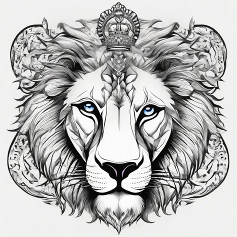 a black and white drawing of a lion with a crown of thorns on its head,blue eye, design de tatuagem realismo, desenho de tatuagem realismo, Realismo Tattoo Sketch, Directed by: Emiliano Di Cavalcanti, O Senhor e Salvador, ✏️🎨, Directed by: Bernardo Cavalli...