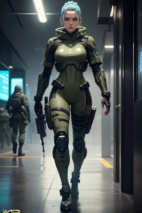 sci-fi army soldiers, cyberpunk, full body, 8k, cinematic, camouflaged color