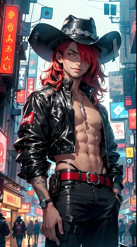 man:1.5,1 man,cyberpunk gunslinger,(((1man))),((man with messy red hair))),

(((1male,man:1.5,handsome man,male,male gender:1.5,male focus))),macho man,

((messy red hair,dark_red_hair,detailed hair,highly detailed hair,red hair,hair over one eye:1.2,dyed ...