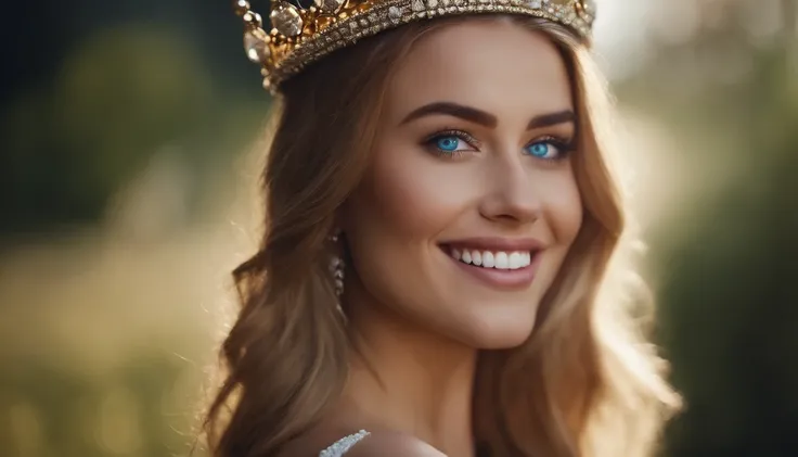 Beautiful girl, blue eyes, smiling, crown, sexy