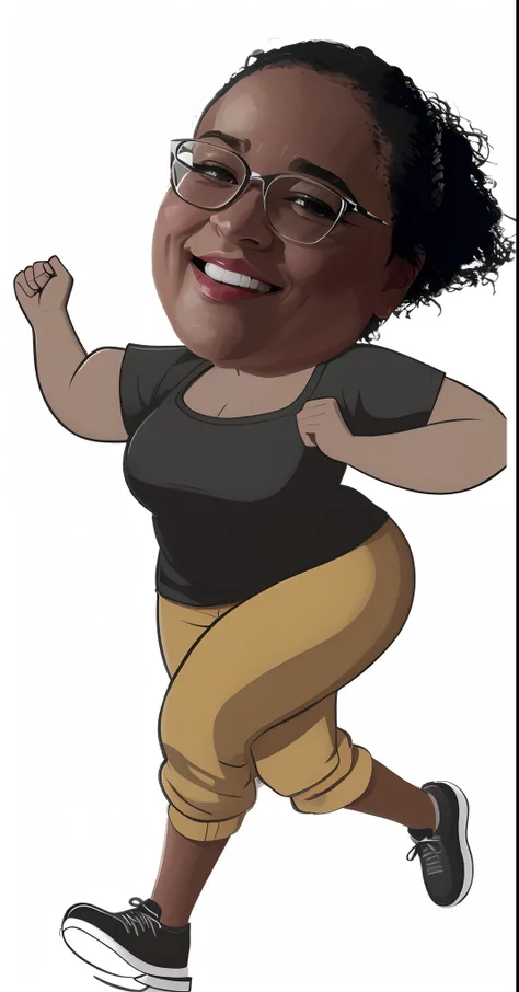 Cartoon of a woman running with a cell phone in her hand, caricature illustration, estilo caricatura, retrato dos desenhos animados, caricatura!!!, in cartoon style, caricatura, retrato de corpo inteiro de um curto!, she is dancing. Realistic, charicatura,...