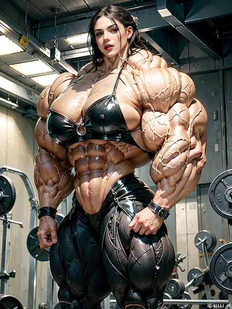 (8k, RAW photo, photorealistic:1.25), (giant strapon:1.25), ((((1 girl)))), (1 super muscular tranny bodybuilder:1.25), (bulging veins:1.25), (huge biceps:1.25), (extreme muscular exposure:1.25), (dominatrix in full black latex:1.5), (super muscular profes...