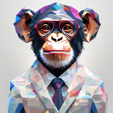 Perfect centring, Cute little chimpanzee, Wearing a jacket，crystal vases，Rose flower, Wearing sunglasses, cheerfulness, Standing position, Abstract beauty, Centered, Looking at the camera, Facing the camera, nearing perfection, Dynamic, Highly detailed, sm...