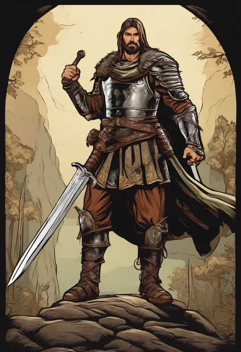 strong medieval warrior, full body, holding a big sword in his hand, comic book style, vector, bible inspired, clear background, charismatic,