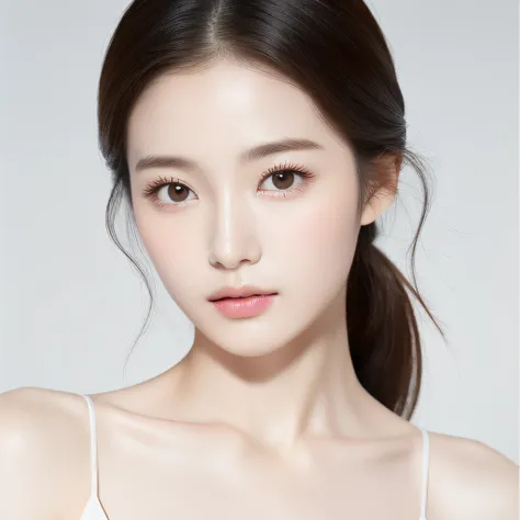 featuring confident and radiant women、generate ai art inspired by korean cosmetics advertising。displayed up to chest level、her p...