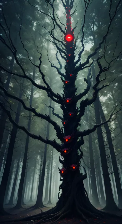 A dark tree in a dark forest