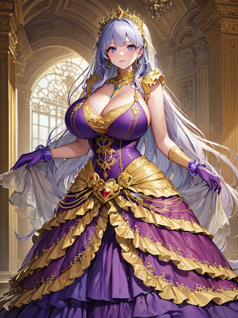 ((anime artstyle)),(Masterpiece),(Best Quality), (Super Detail),((Very Delicate and Beautiful)),(moe anime art style:1.3),1 girl,((full body portrait)),standing in palace of versailles,((solo)),cute,kawaii,digital art,(((1 princess in gorgeous princess roc...