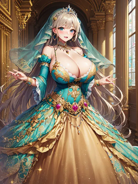 ((anime artstyle)),(Masterpiece),(Best Quality), (Super Detail),((Very Delicate and Beautiful)),(moe anime art style:1.3),1 girl,((full body portrait)),standing in palace of versailles,((solo)),cute,kawaii,digital art,(((1 princess in gorgeous princess roc...