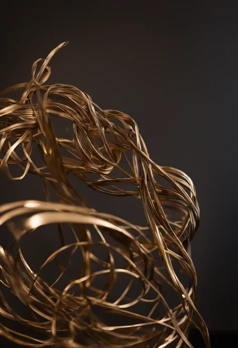 An eccentric and abstract movement sculpture of a gymnast, made of metal ribbons and dynamic movements, detailed abstract, minimalism.