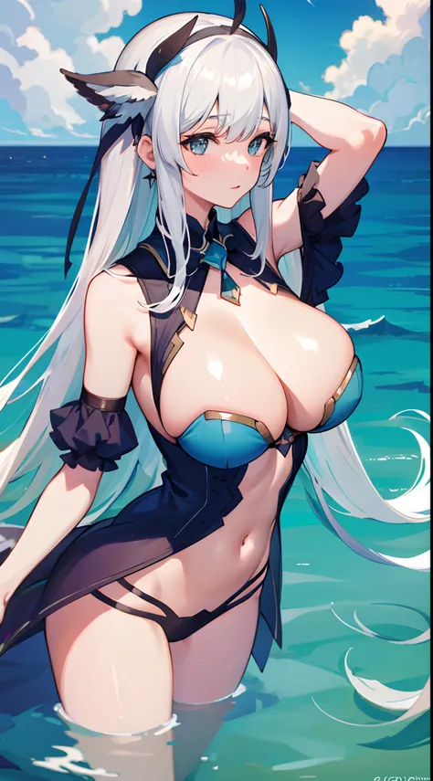 1girl,cetus,coda,ocean, ridiculously large breasts