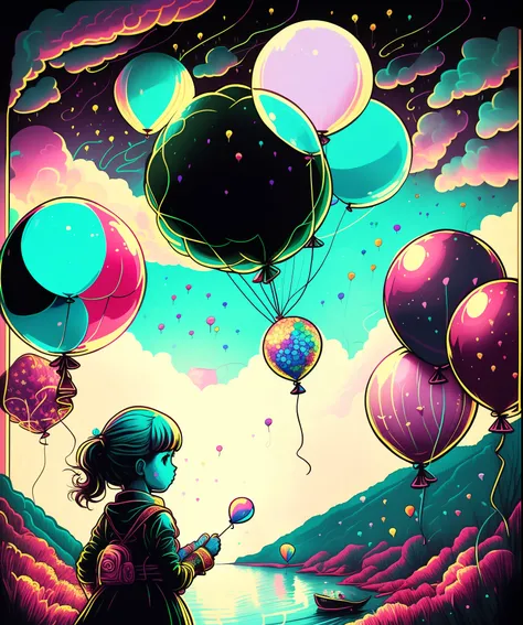 Illustration of a girl with balloons