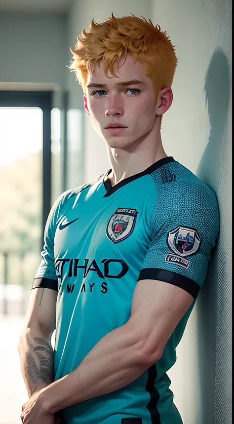 De bruyne camisa Manchester City homem bonito e loiro. olhos azuis