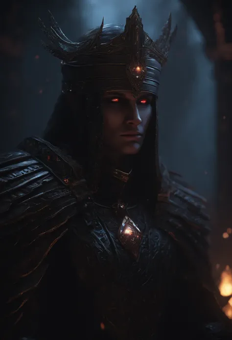 whole body character,dark god,obsidian crown,minecraft inspired,detailed eyes,detailed lips,high quality,ultra-detailed,realistic,concept art,shadowy atmosphere,vivid colors,intense lighting,laser beams,divinity