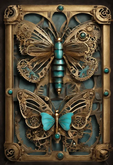 Butterfly, gold, turquoise, lavender , silver, insect, mechanical wings,gears, high def ,