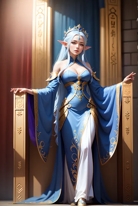 Alabi poses for photos in a blue dress and crown, a beautiful fantasy empress, ((a beautiful fantasy empress)), beautiful and elegant elf queen, full-body xianxia, trending on cgstation, beautiful elf with ornate robes, Palace ， A girl in Hanfu, Gorgeous R...