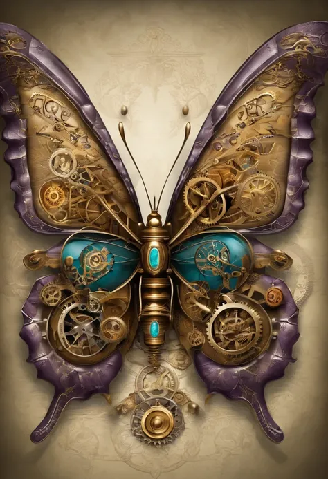 "(best quality,highres,ultra-detailed,masterpiece:1.2),realistic,photorealistic:1.37,butterfly,gold,turquoise,lavender,silver,insect,mechanical wings,gears,colorful,sharp focus,vivid colors"