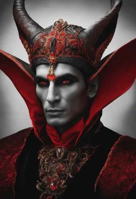 A man of red and black fire with big ears