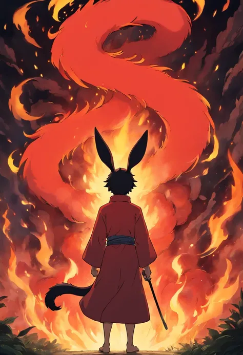 Man of red and black fire with big ears