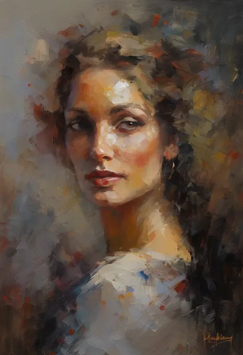 A painting of a woman with her eyes looking at us, sensual painting, Beautiful expressive painting, Wadim Kashin.  acrylic heavy brush stokes, textured paint, fine art painting, ((Rod acrylic paint)).