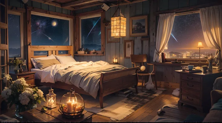 In the bedroom of the cabin、In the warm light、A plush bed beckons。The starry sky spreads out from the window、A calm night is coming。While lying in bed、By looking at the constellations outside the window、A quiet time to spend with the mysteries of the unive...