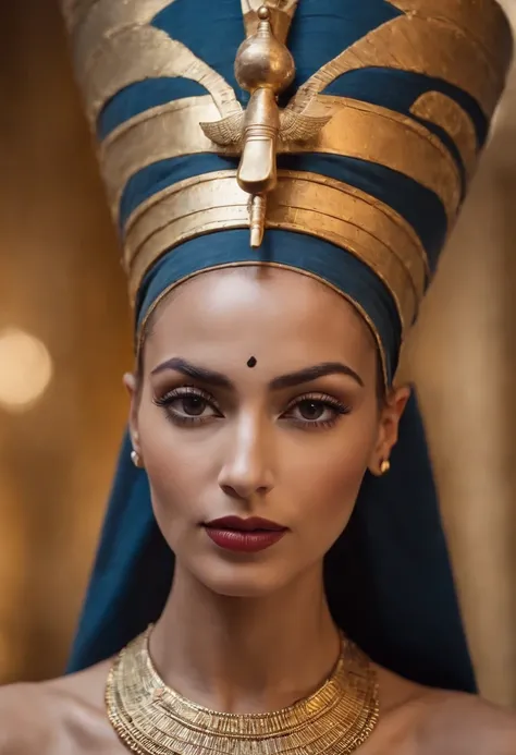 Beautiful egyption queen Nefertiti posing to camera, egyption face, middle eastern, perfect