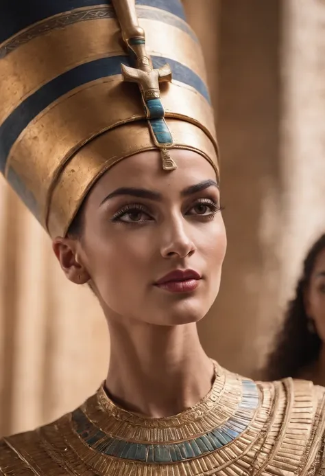 Beautiful egyption queen Nefertiti posing to camera, egyption face, middle eastern, perfect