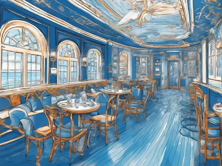 coffeehouse，Marine theme，blue colors，