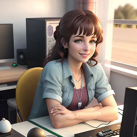 A realistic cute 3d render of a smiling computer