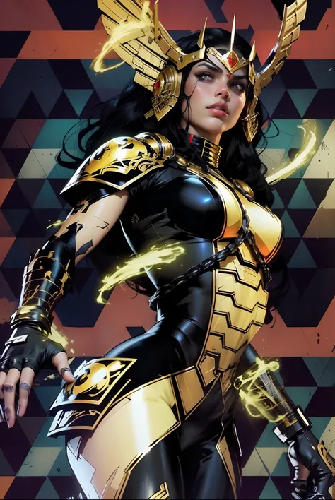 Hermosa guerrera de Apokolips cabello negro extremadamente largo cuerpo definido grandes pechos,Big Barda universo Dc