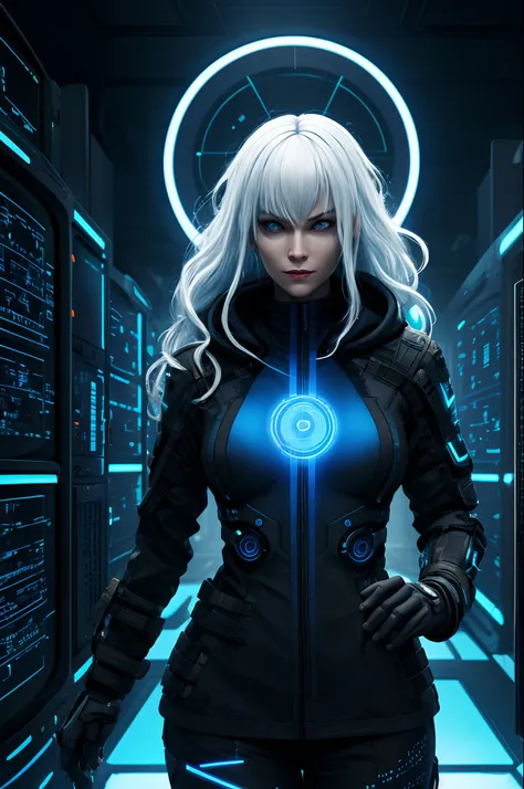 (absurdres, highres, ultra detailed), 1woman, mature female, aged up, wavy long hair, white hair, black eyes, bangs, long sleeves, finely detailed eyes and detailed face, extremely detailed CG unity 8k wallpaper, intricate details, portrait, looking at vie...