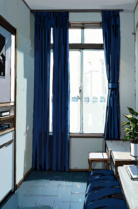 A row of dark blue curtains，Minimalist style