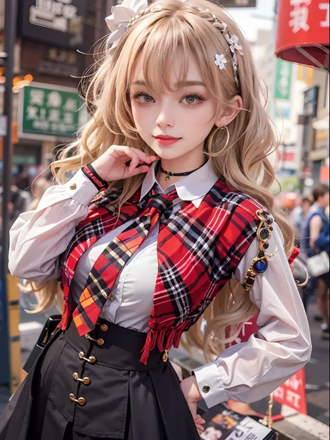 tmasterpiece，Need，full bodyesbian，1girl，By bangs，Black choker，black necktie，blond hairbl，blue skirts，Blushlush，bangle，beauty breast，choker，Waist clothes，鎖骨，collared shir，Cowboy photos，Formal shirts，ear piercings，Eyebrows visible through hair，Gradient hair，...