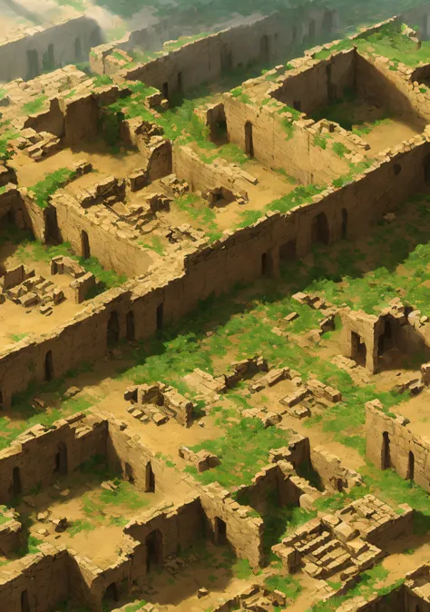 A grand, ancient city in ruins in the desert seen from the top of a mountain, realistic, ((ultra detailed)), base model render civitiae (AbsoluteReality) 8k, rtx,  --upscale