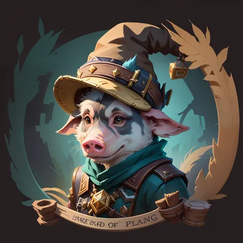 Cartoon illustration of a pig in a hat, low resolution, 2D Illustration, 2D Illustration, In Hearthstone Art Style, Portrait of Knoll, Pig in a hat, 2D matte illustration, master splinter, Strange Void Punk Fursona, 2D Digital Illustration, gnoll, a goblin...