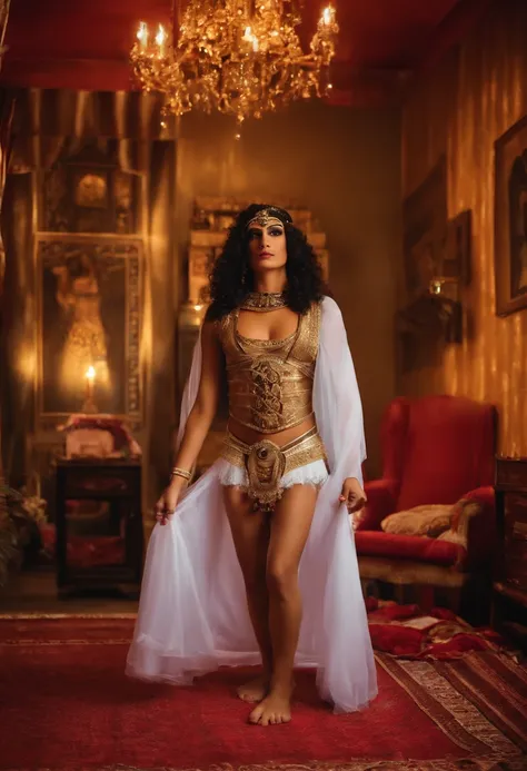 Cross-dressing young Egyptian father in bondage and bride costume in underwear hiding from his wife and incest with son　childs room