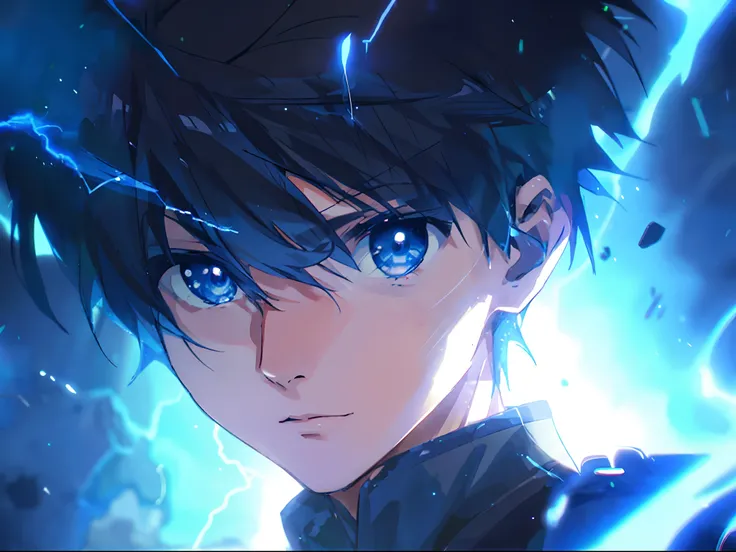 Anime boy with lightning bolts and blue eyes in his hair, epic 8 k hd anime shot, style of anime4 K, an epic anime of a energy man, anime moe art style, 4K anime wallpaper, Anime wallpaper 4K, Anime wallpaper 4 k, screenshot from the anime film, anime cgi ...