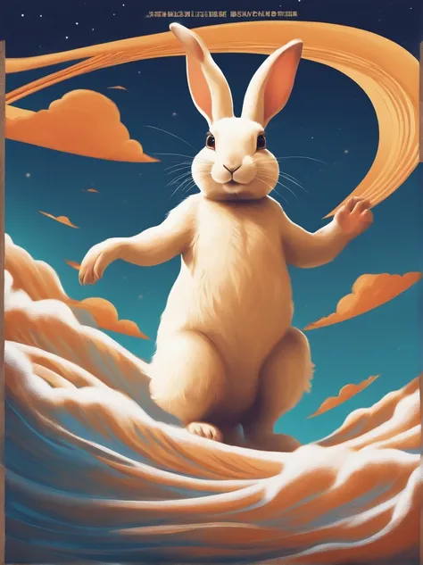 Poster close-up，Rabbit on the wave, Ye Xin poster art, shutter inventory, magic realism,  cinematic ligh, Official poster, filmposter, filmposter, poster for, filmposter, promotional movie poster,  4K